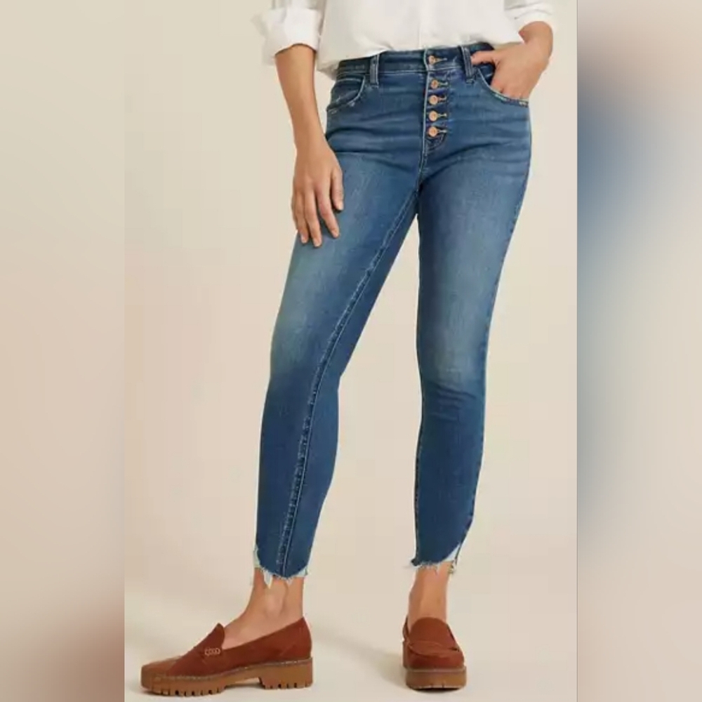 M Jeans Original High Rise Skinny Blue Ankle Jeans with Frayed Hem Sz L #1759